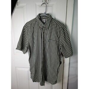 Carthartt Men’s L  SS Button Down Green Plaid Work Shirt Pocket Cotton Casual